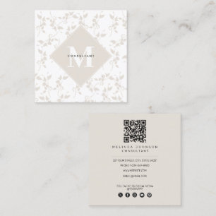 Botanischer Beige Decorative Leaf Moderner QR-Code Quadratische Visitenkarte