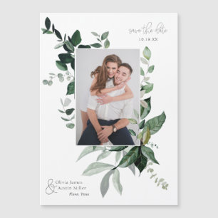 Botanischer Blattgrün-Fotorahmen Save-the-Date Magnetkarte