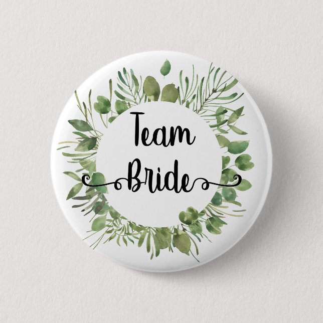 Botanischer Blattkranz der Team Bride Button (Vorderseite)
