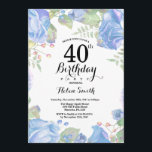 Botanischer Blauer Flora 40. Geburtstag Einladung<br><div class="desc">Botanischer Blauer Flora 40. Geburtstag Einladung. Blumenrosa-Erbsen Geburtstag Einladung für Frauen. Aquarell Floral Blume. Elegante Blume aus Rosa und Peony. Erwachsener Geburtstag. Weißer HintergrundSchwarz und Weiß. 13. 15. 16. 18. 20. 21. 30. 40. 50. 60. 70. 80. 90. 100. jedes Alter. Für weitere Anpassungen klicken Sie bitte auf die Schaltfläche...</div>