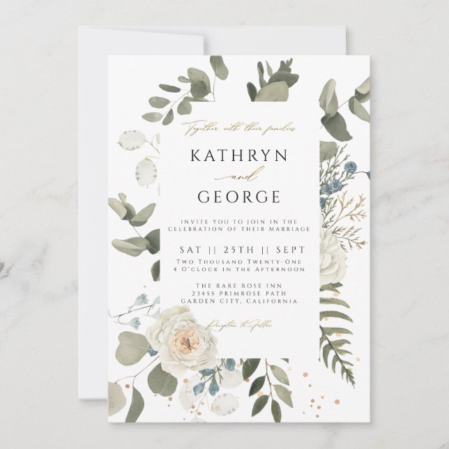 Botanischer Blumengarten Hochzeit der Goldkalligra Einladung (Vorderseite)