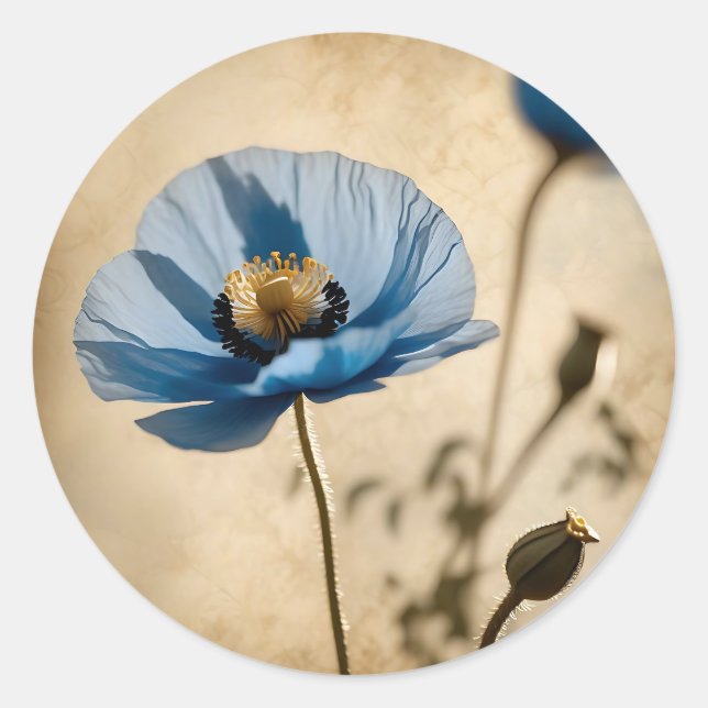 Botanischer Blumenmohn Runder Aufkleber (Vorderseite)