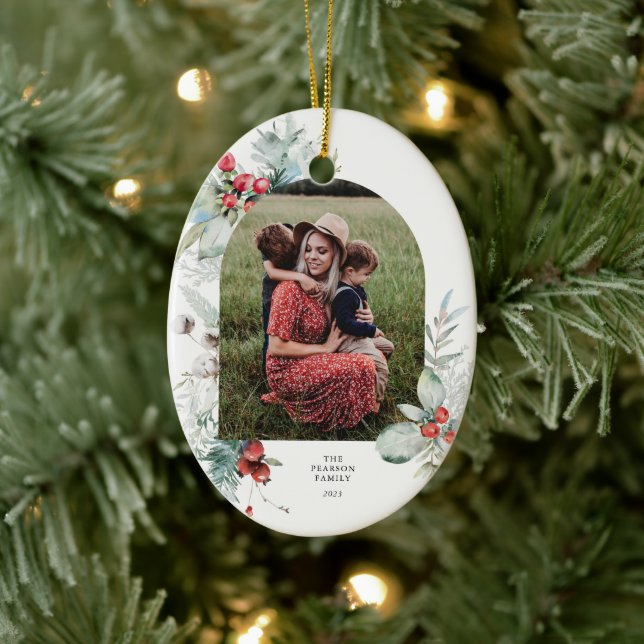 Botanischer Blumenstrauß Foto Weihnachten Keramik Ornament (Baum)