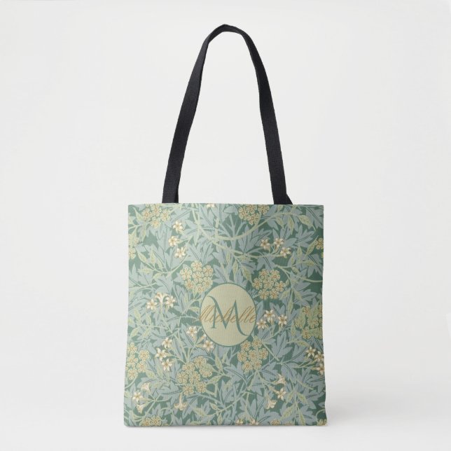 Botanischer Blumenstrauß Vintag Aquamarin und grün Tasche (Vorderseite)
