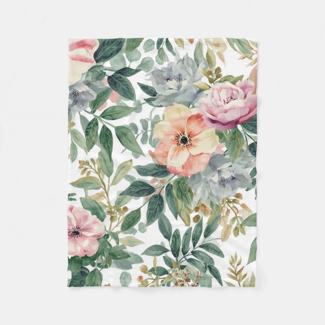 Botanischer Blumenstrauß Wasserfarbe Eukalyptusblä Fleecedecke (Vorderseite)