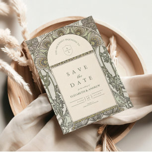 Botanischer Blush-Bogen Art Nouveau Hochzeit Save The Date