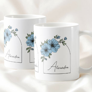Botanischer Bogen Schwarze Schrift Elegante Blaue Kaffeetasse