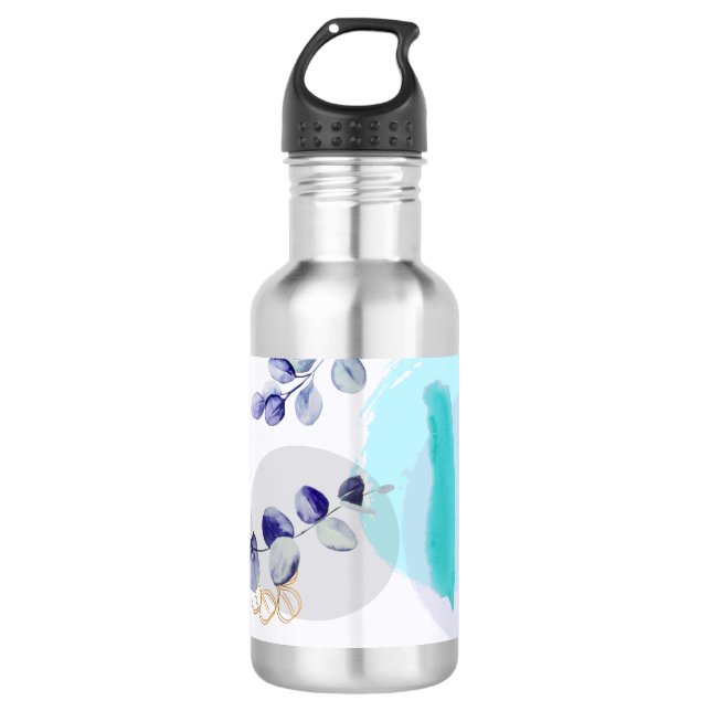 Botanischer Boho Cyan Lila Edelstahlflasche (Vorderseite)