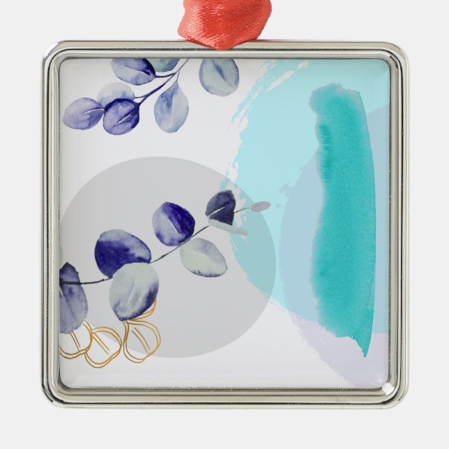 Botanischer Boho Cyan Lila Ornament Aus Metall (Vorne)