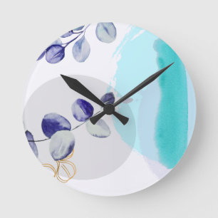 Botanischer Boho Cyan Lila Runde Wanduhr