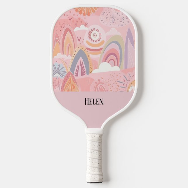 Botanischer Boho Floral Abstrakt Personalisiert Pickleball Schläger (Vorderseite)