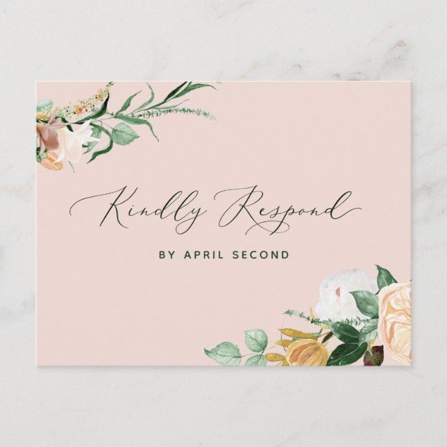 Botanischer Boho Greenery Blush Pink Wedding RSVP Einladungspostkarte (Vorderseite)