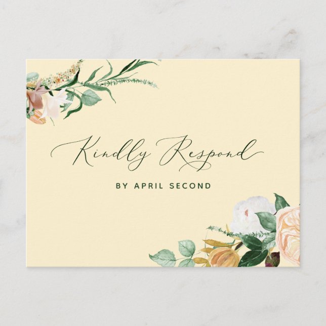Botanischer Boho Greenery Pastel Yellow Wedding RS Einladungspostkarte (Vorderseite)