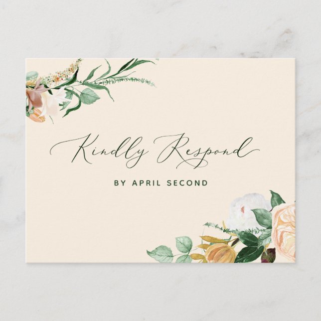 Botanischer Boho Greenery Peach Wedding RSVP Antwo Einladungspostkarte (Vorderseite)
