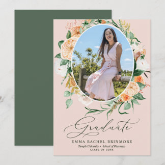 Botanischer Boho Pink Foto Abschluss Ankündigung