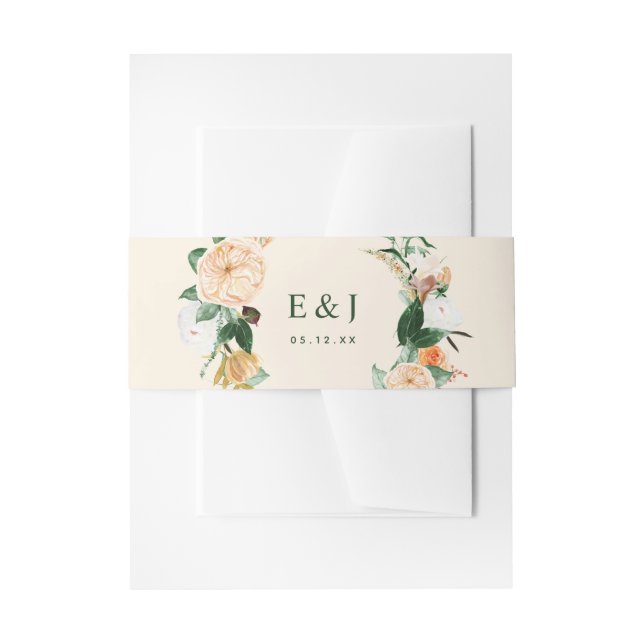 Botanischer Boho Wasserfarbe Blumengrün Peach Einladungsbanderole (Vorderseite Beispiel)