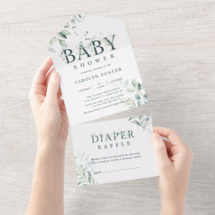 Botanischer Brief Mädchen-Baby-Party   Windel-Raff All In One Einladung