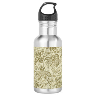 Botanischer Brokat-Toile-Floral-Grün-Sage-Muster Edelstahlflasche
