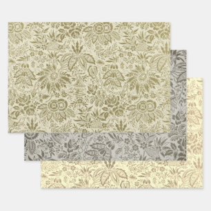 Botanischer Brokat-Toile-Floral Grün-Sage-Muster Geschenkpapier Set