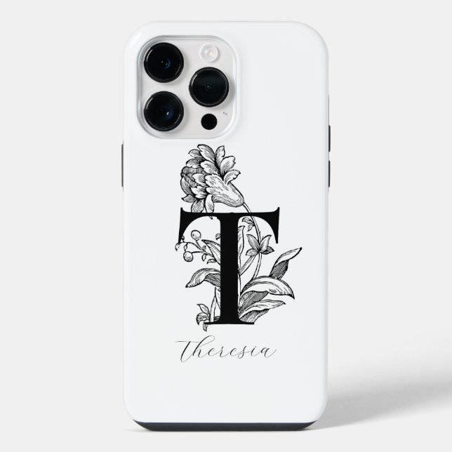 Botanischer Buchstabe T Monogramm Name    iPhone 14 Pro Max Hülle (Rückseite)