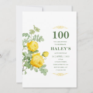 Botanischer Chic Gelb Grüne Blüte 100. Geburtstag Einladung