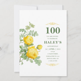 Botanischer Chic Gelb Grüne Blüte 100. Geburtstag Einladung