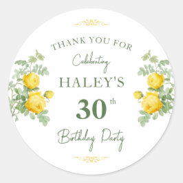 Botanischer Chic Gelb & Grüne Blüte 30. Geburtstag Runder Aufkleber