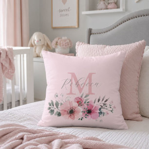 Botanischer Chic Rosa Aquarellblüte Kissen