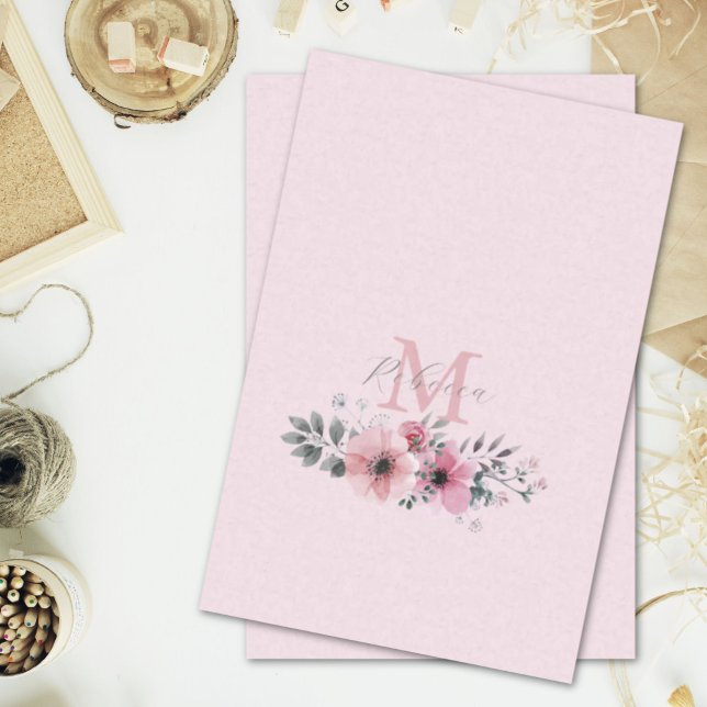 Botanischer Chic Rosa Aquarellblüte Seidenpapier (Botanical chic blush pink watercolor floral tissue paper)
