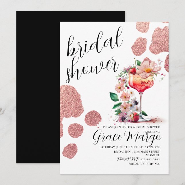 Botanischer Cocktail Rose Gold Brautparty Einladung (Vorne/Hinten)
