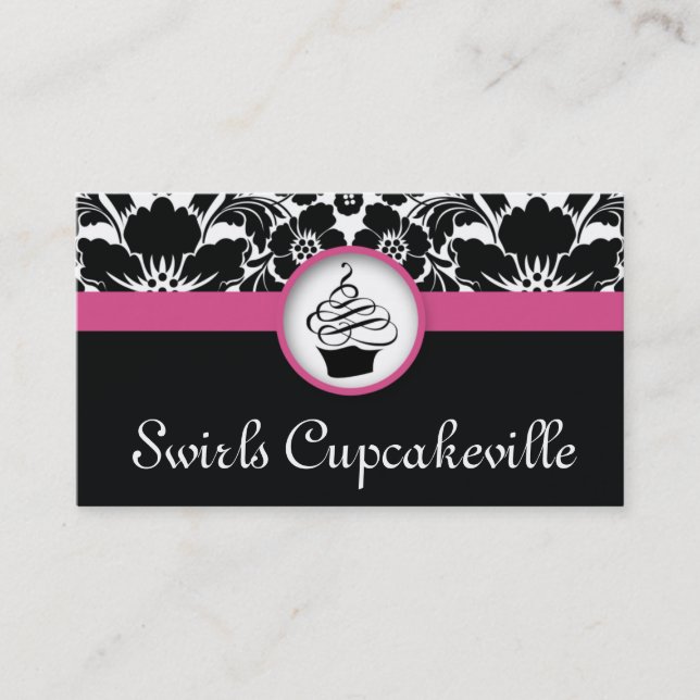 Botanischer Cupcake Floral Damask Pink Visitenkarte (Vorderseite)
