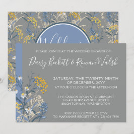 Botanischer Daisy Yellow & Navy Polterabend Einladung