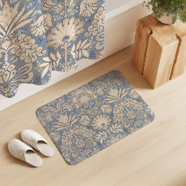 Botanischer Damaszener-Creme-Schieferblau-Beige Badematte