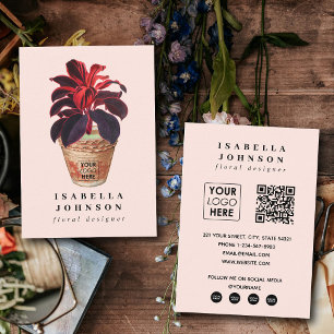 Botanischer Designer Logo Pink QR Code Social Medi Visitenkarte