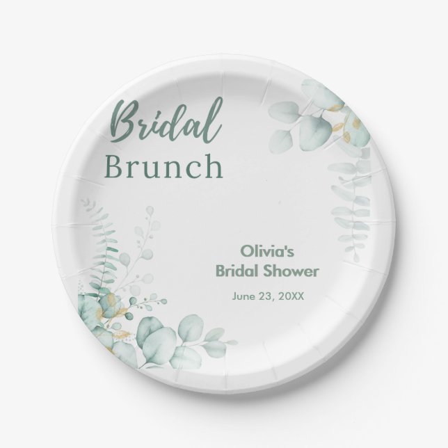 Botanischer Eukalyptus Braut-Brunch Brautparty Pappteller (Vorderseite)