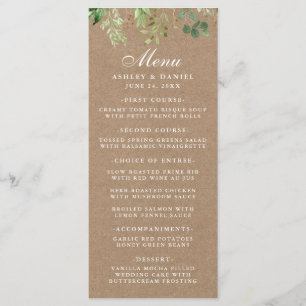 Botanischer Eukalyptus Greenery Kraft Wedding Menükarte