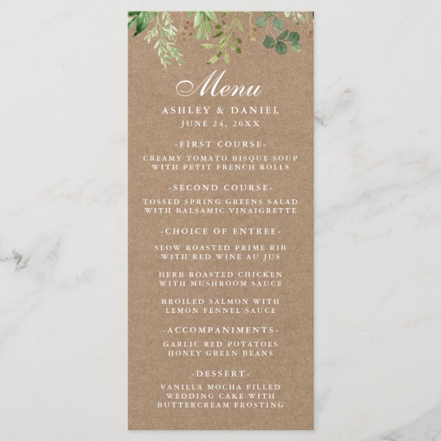 Botanischer Eukalyptus Greenery Kraft Wedding Menükarte (Vorderseite)
