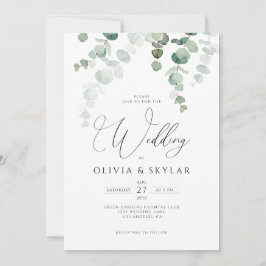 Botanischer Eukalyptus QR-Code bei einer Hochzeit Einladung