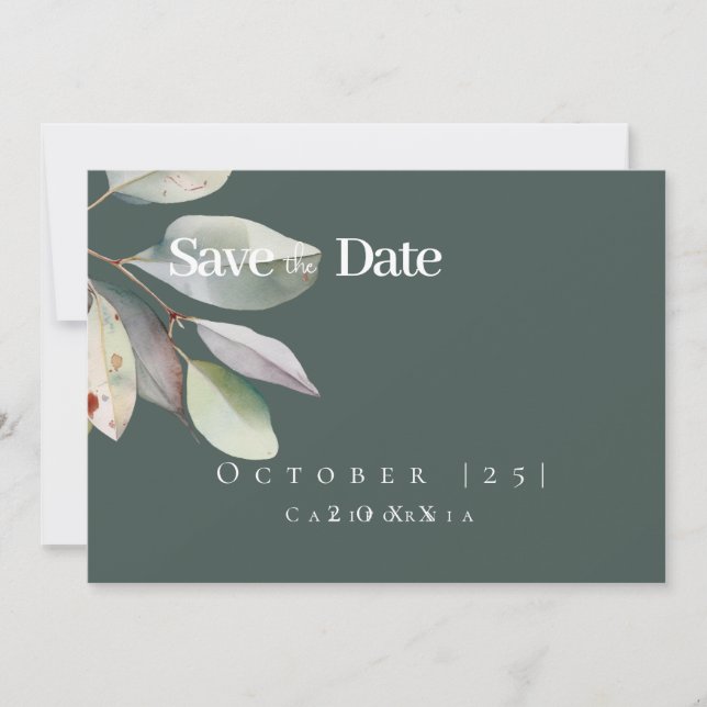 Botanischer Eukalyptus verlassen Save the Date Kar (Vorderseite)