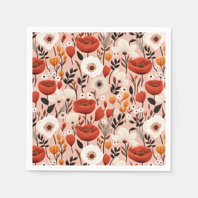 Botanischer Fall-Wildblumen Wiesenmuster Serviette (Vorderseite)