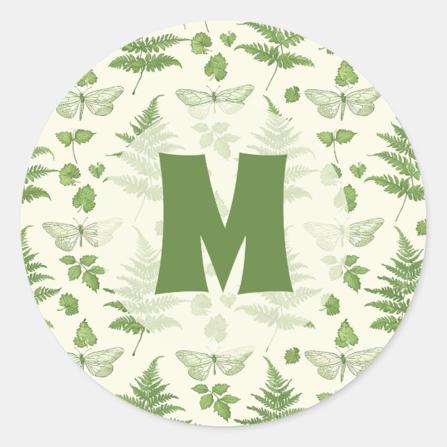 Botanischer Farn Grün Gelb Initial  Runder Aufkleber (Vorderseite)