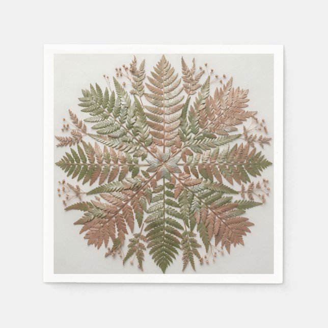 Botanischer Farn Grün Kupfer Gepresste Blätter Serviette (Vorderseite)