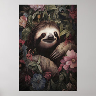 Botanischer Faultierdruck, Dark Academia Floral Poster
