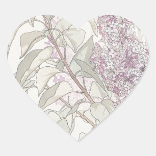 Botanischer Flieder Herz-Aufkleber