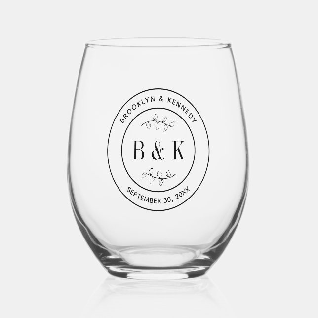 Botanischer floraler Fun Monogram Wedelname Weinglas Ohne Stiel (Vorderseite)