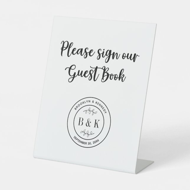 Botanischer floraler Spaß Monogram WedelGuest Book Sockelschild (Vorderseite)