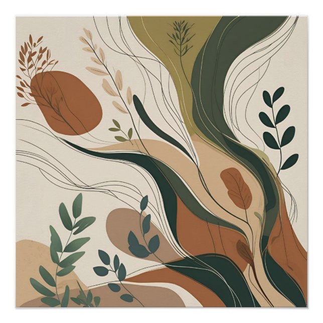 Botanischer Fluss - Abstrakte Natur in Erdtönen Poster (Vorderseite)
