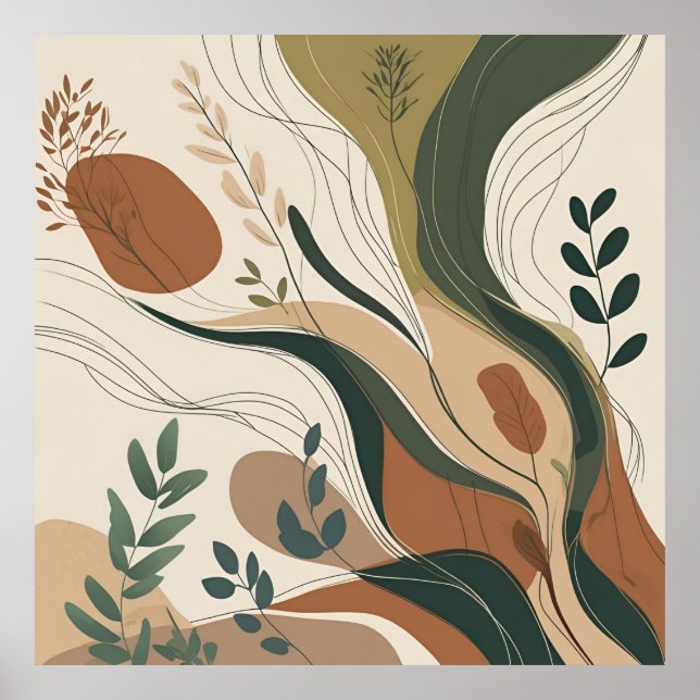 Botanischer Fluss - Abstrakte Natur in Erdtönen Poster (Vorne)