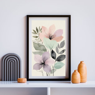 Botanischer Flüster Garten   Sanfte Pastell-Blumen Poster