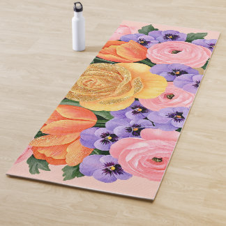 Botanischer Frühlingsblumenstrauß Schmetterlinge Yogamatte